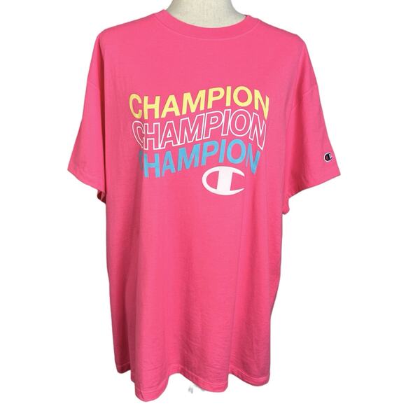 Champion Womens Size M Joyful Pink Classic Oversized Crewneck Logo Tee T-Shirt - Picture 5 of 12